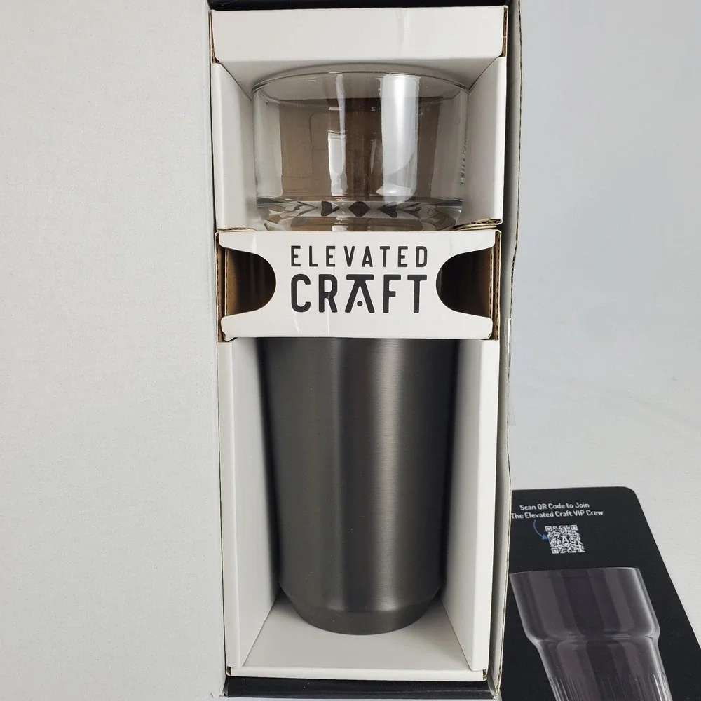 Elevated Craft Hybrid Pint Glass Gunmetal Black Steel Beer 16oz OPEN BOX